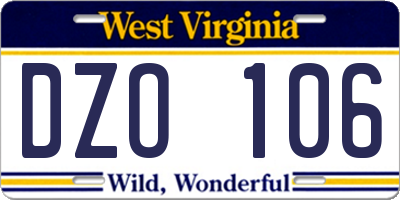 WV license plate DZO106