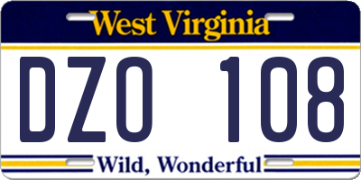 WV license plate DZO108