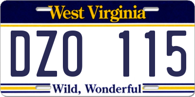 WV license plate DZO115