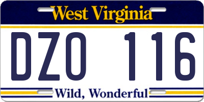 WV license plate DZO116