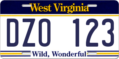 WV license plate DZO123