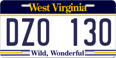 WV license plate DZO130