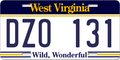 WV license plate DZO131