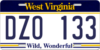 WV license plate DZO133