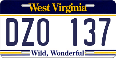 WV license plate DZO137