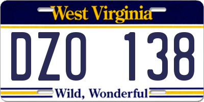 WV license plate DZO138