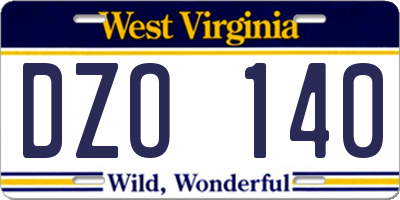 WV license plate DZO140