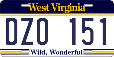 WV license plate DZO151