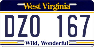 WV license plate DZO167