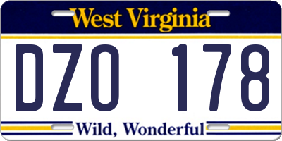 WV license plate DZO178