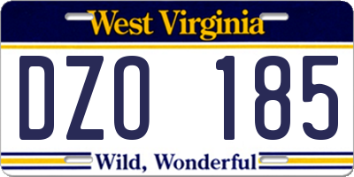 WV license plate DZO185