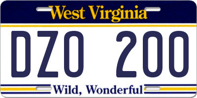 WV license plate DZO200