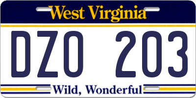 WV license plate DZO203