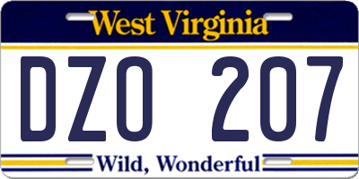 WV license plate DZO207