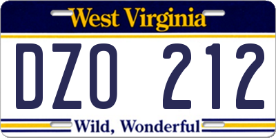 WV license plate DZO212