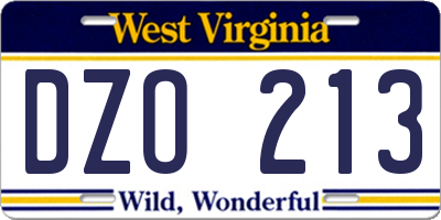 WV license plate DZO213