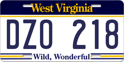 WV license plate DZO218