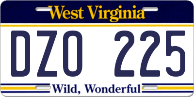 WV license plate DZO225