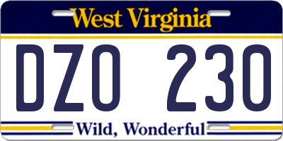 WV license plate DZO230