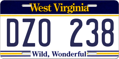 WV license plate DZO238