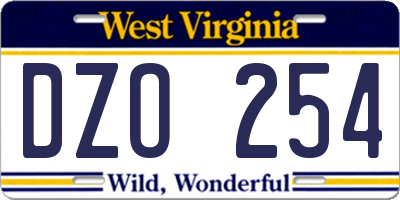 WV license plate DZO254