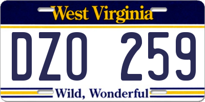 WV license plate DZO259