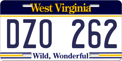 WV license plate DZO262