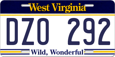 WV license plate DZO292