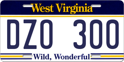 WV license plate DZO300
