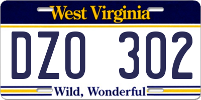 WV license plate DZO302