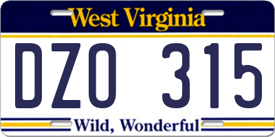 WV license plate DZO315