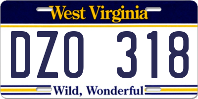 WV license plate DZO318