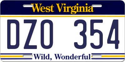 WV license plate DZO354
