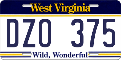 WV license plate DZO375