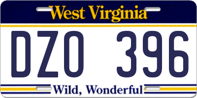 WV license plate DZO396