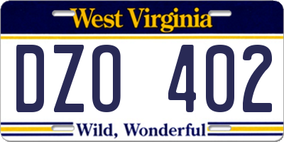 WV license plate DZO402