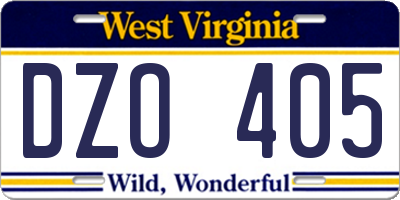 WV license plate DZO405