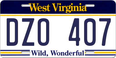 WV license plate DZO407