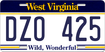 WV license plate DZO425