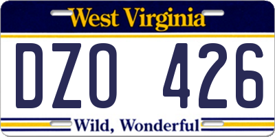 WV license plate DZO426