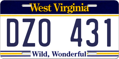 WV license plate DZO431