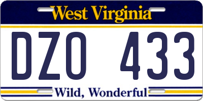 WV license plate DZO433