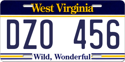 WV license plate DZO456