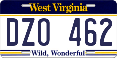 WV license plate DZO462