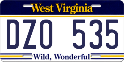 WV license plate DZO535