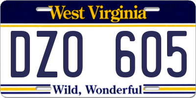 WV license plate DZO605