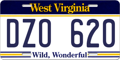 WV license plate DZO620