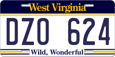 WV license plate DZO624