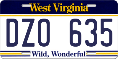 WV license plate DZO635