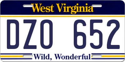 WV license plate DZO652